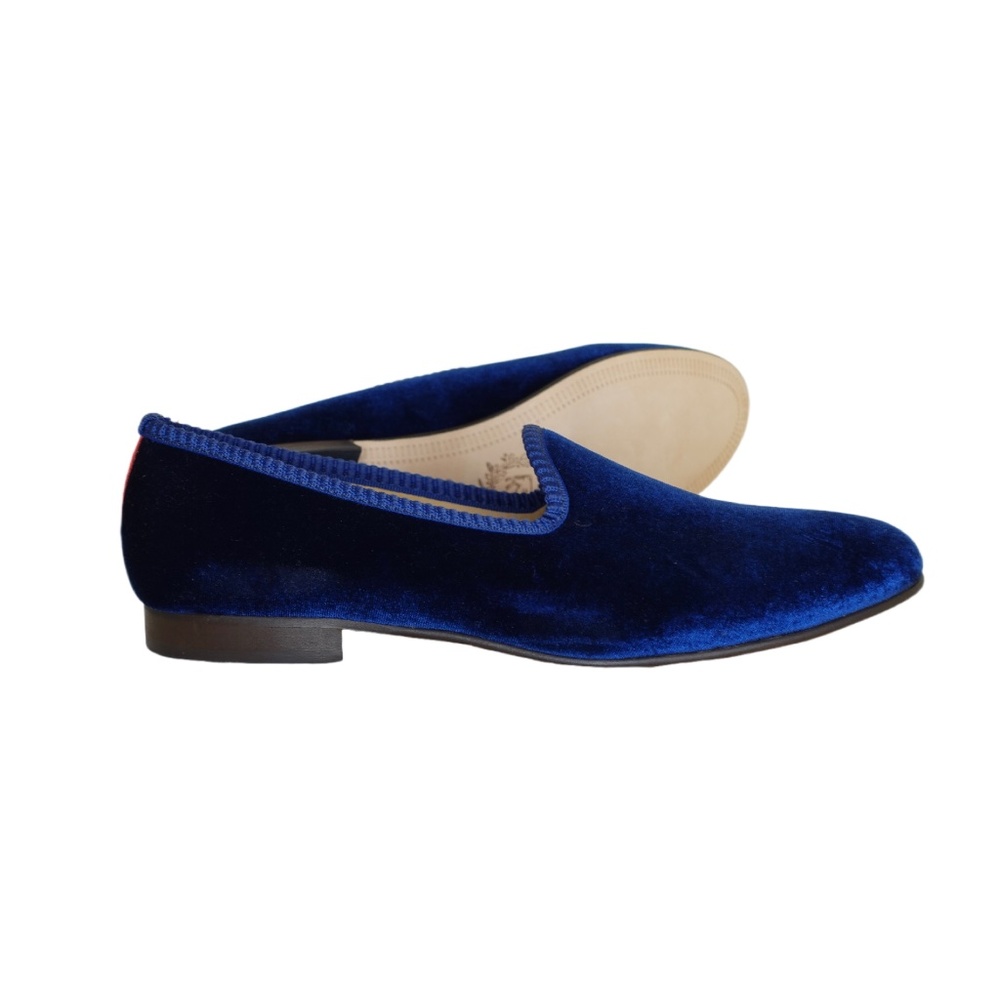 New Del Toro Men's Navy Blue Velvet Loafers Size 11, Handmade in Italy